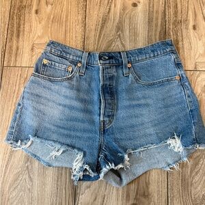Distressed Denim Shorts - Medium Blue